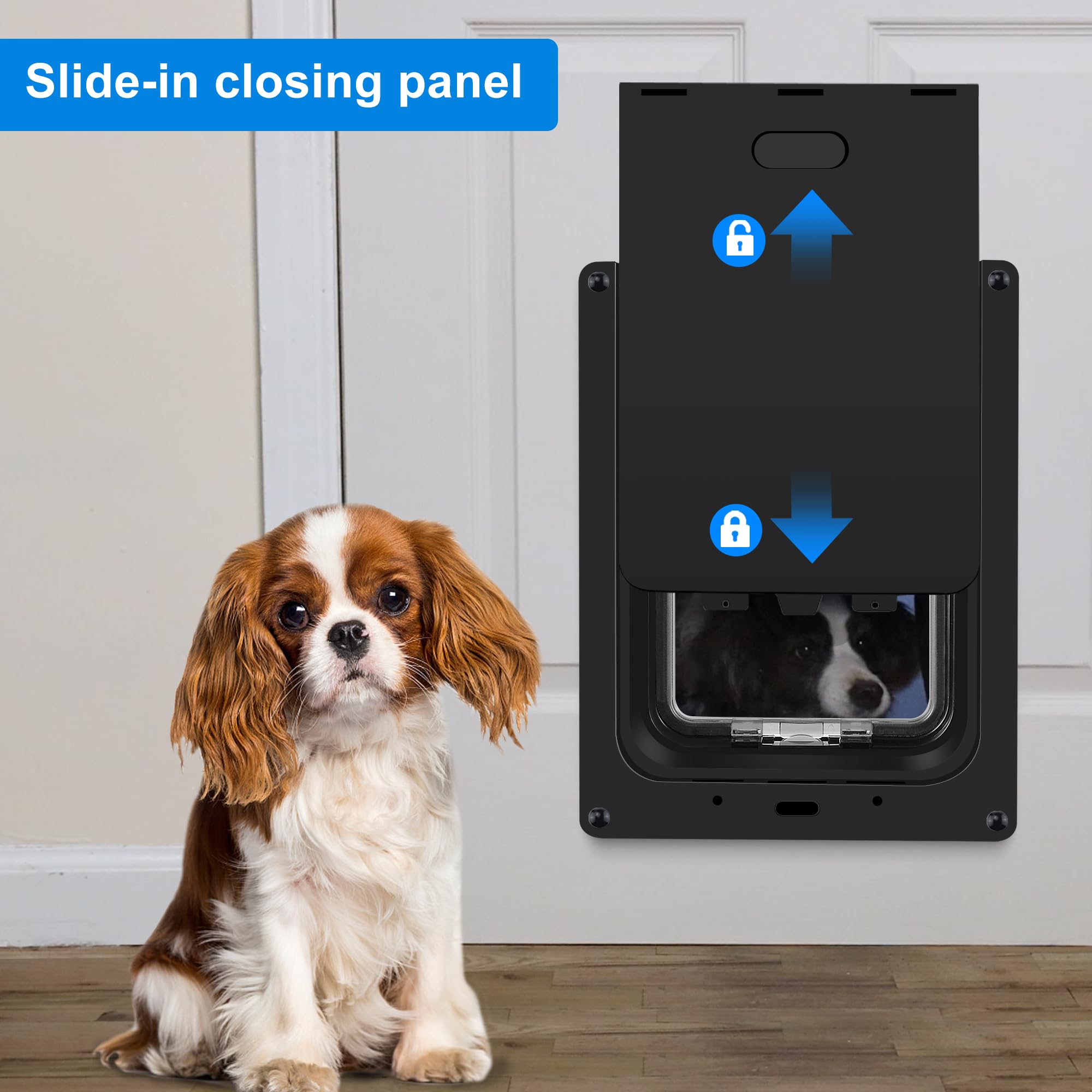 CEESC dog door dimension and cutout shows precise installation for interior or exterior doors.