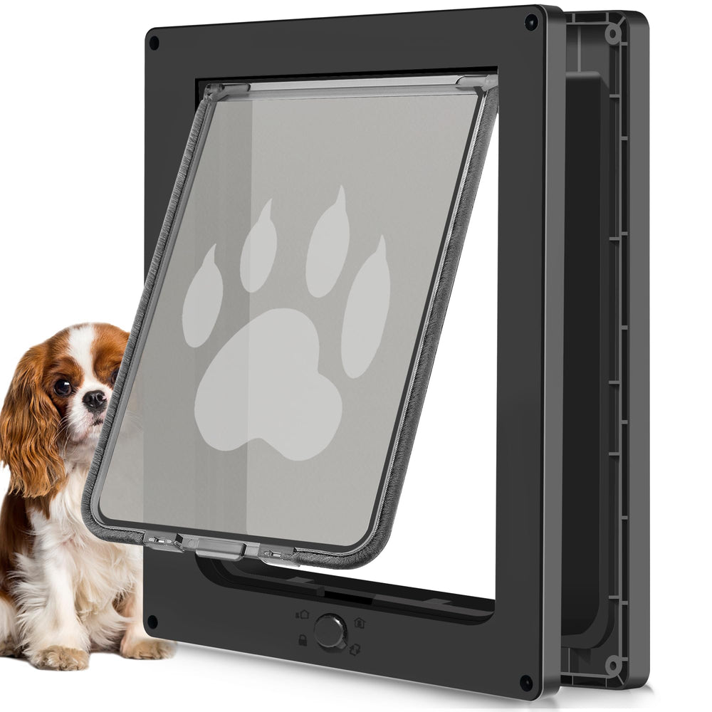 CEESC dog door front view black shows durable weatherproof access for small pets.