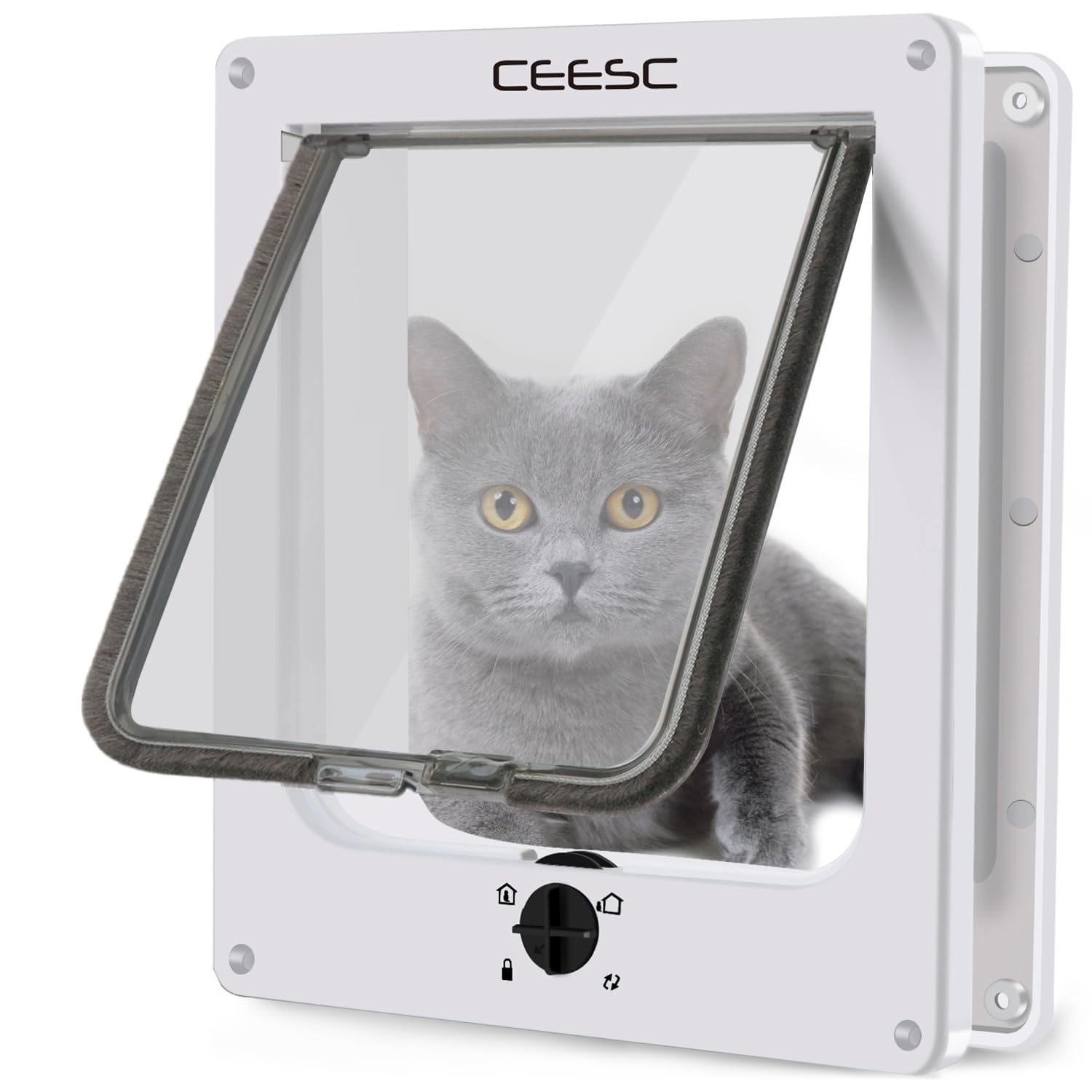 CEESC large cat door weatherproof brush strip blocks wind and rain for quieter operation.