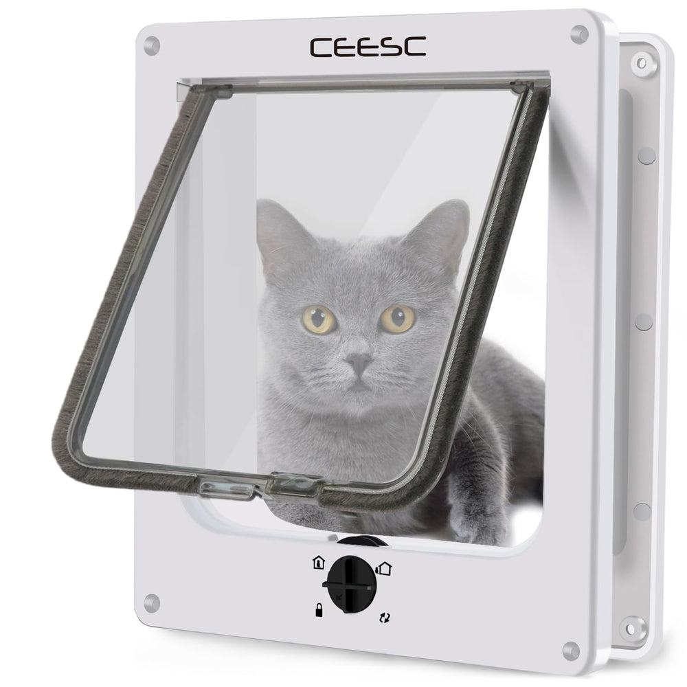 CEESC large cat door weatherproof brush strip blocks wind and rain for quieter operation.
