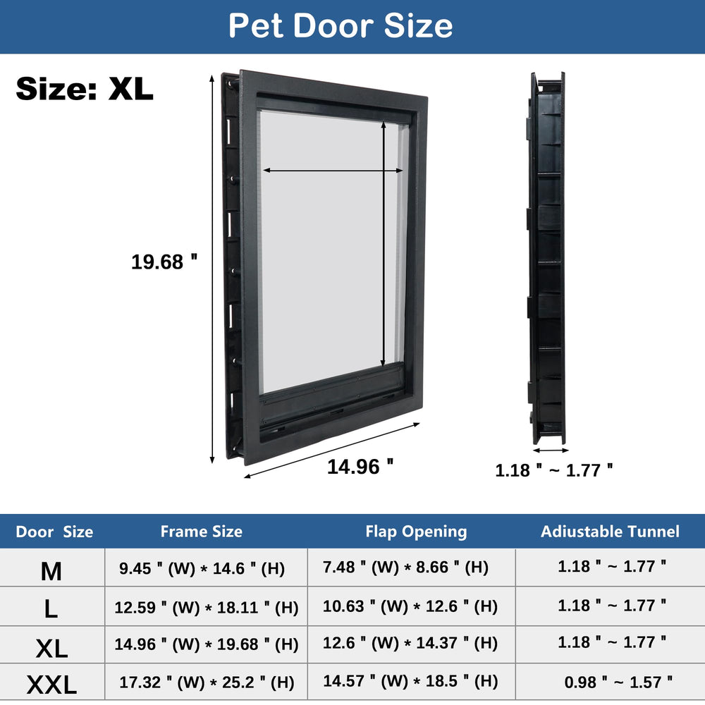 CEESC large dog door with magnetic flap closed, reducing drafts.