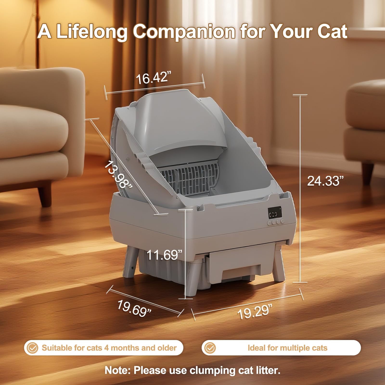 Cegimus medium cat litter box grey ideal for growing kittens and adult cats.
