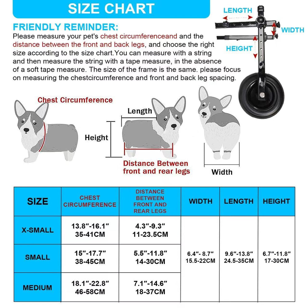 Celestaura dog wheelchair adjustable dimensions for a custom fit