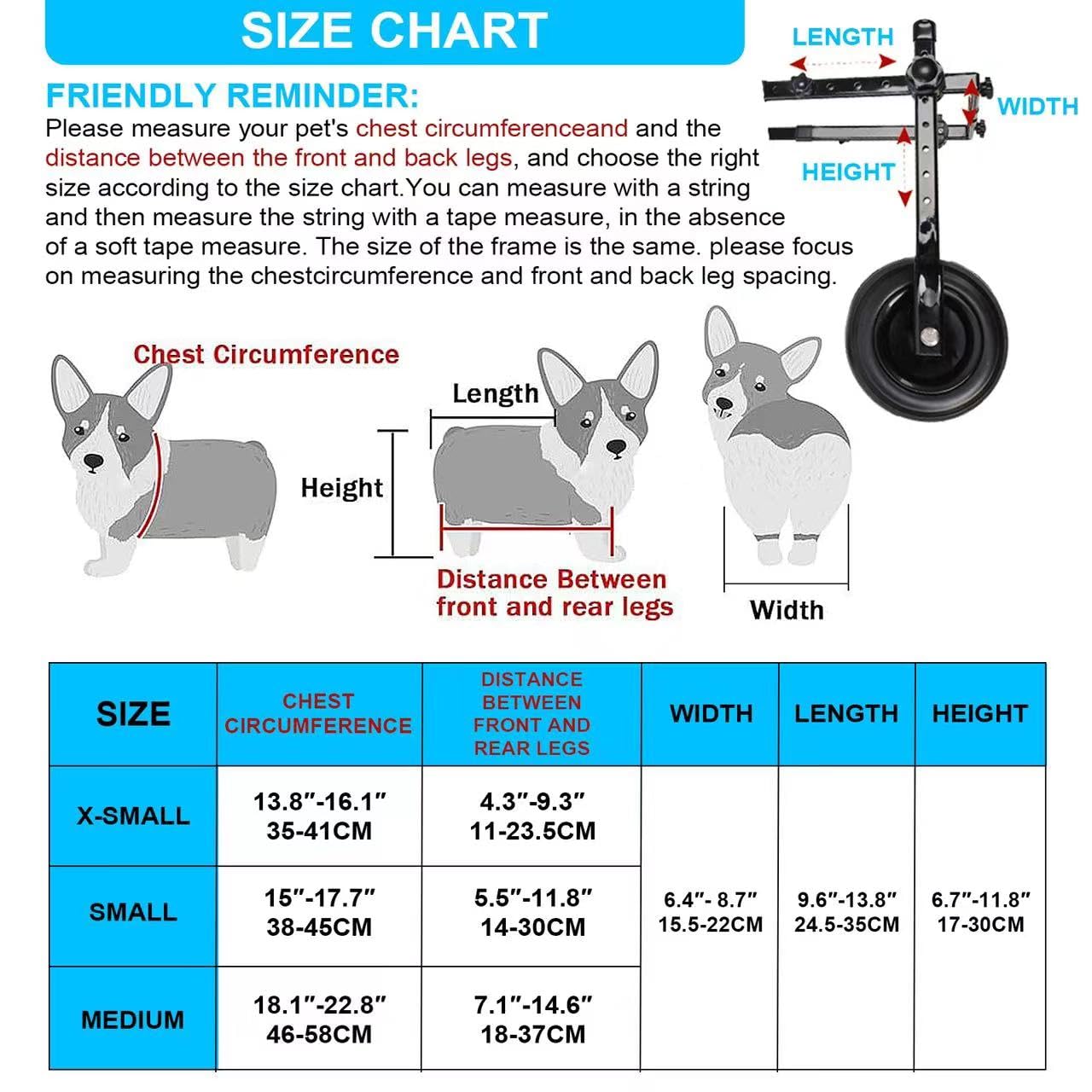 Celestaura walking pet wheelchair adjustable dimensions fit multiple small breeds