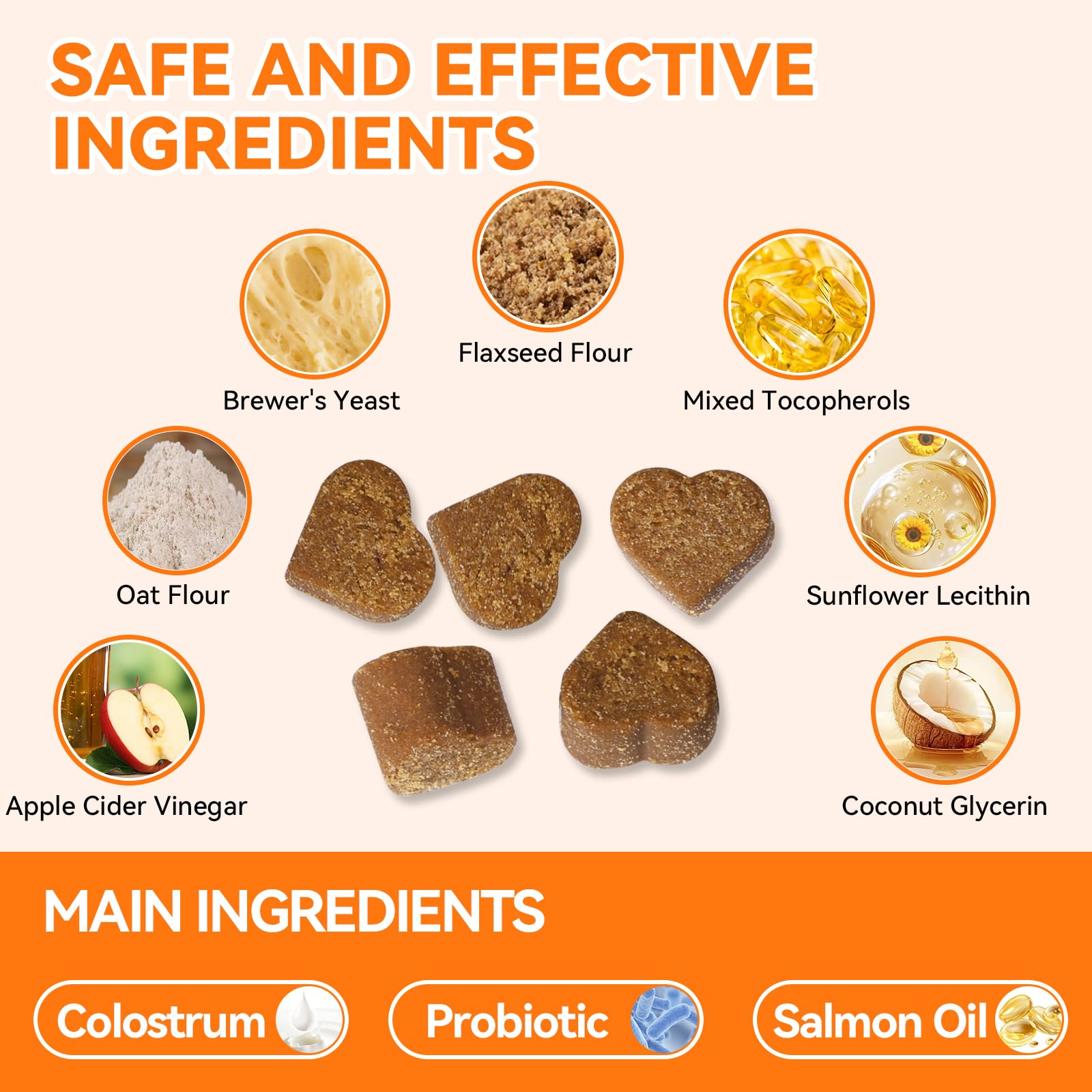 CeliAeh dog allergy chews ingredients panel highlights 5-strain probiotic blend for gut health.