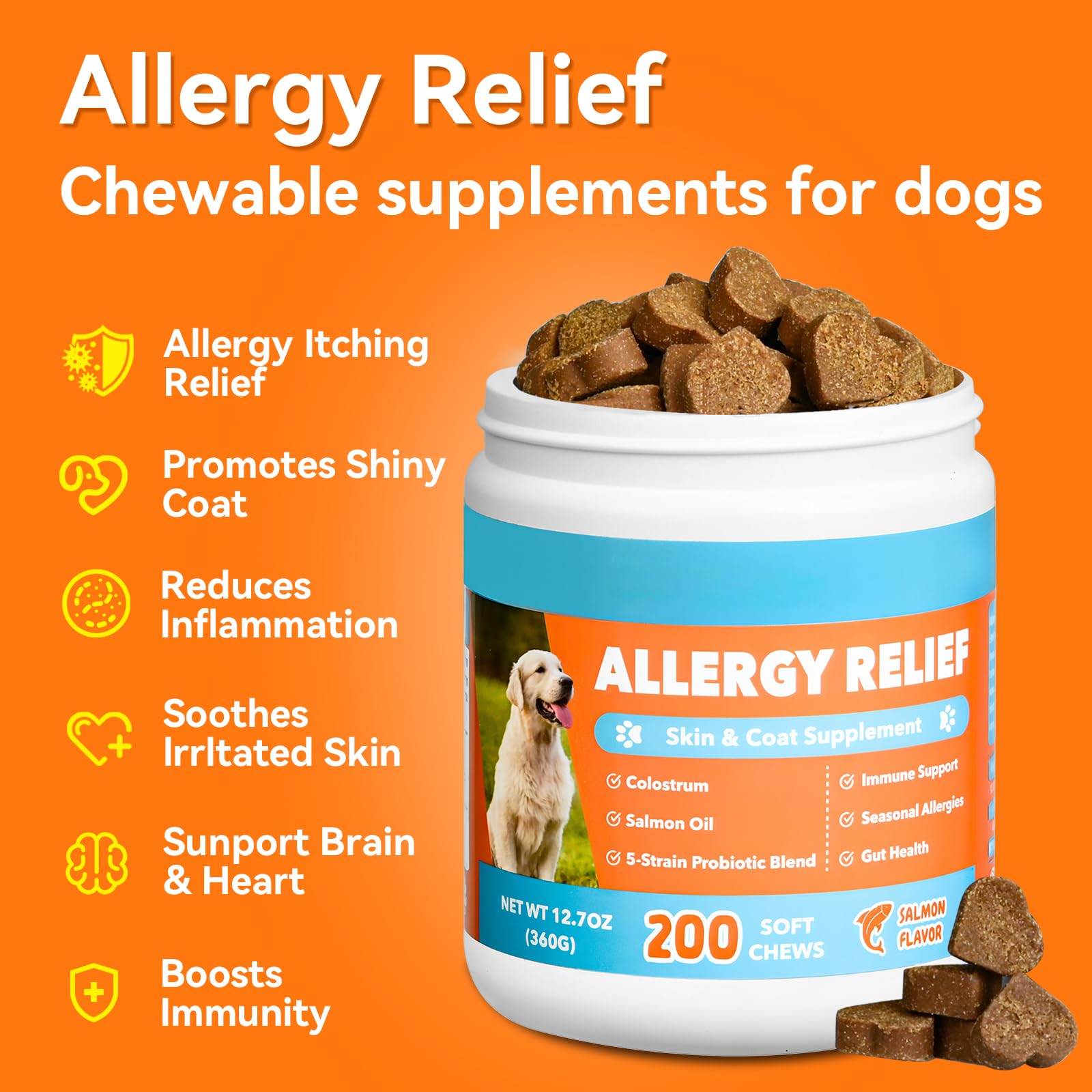 CeliAeh dog allergy chews pieces closeup shows tasty salmon flavor for easy dosing.