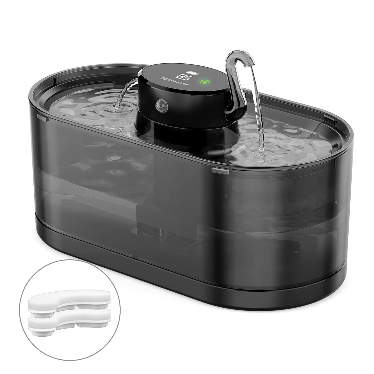 CENGCEN cordless cat fountain front view promotes portable hydration for cats