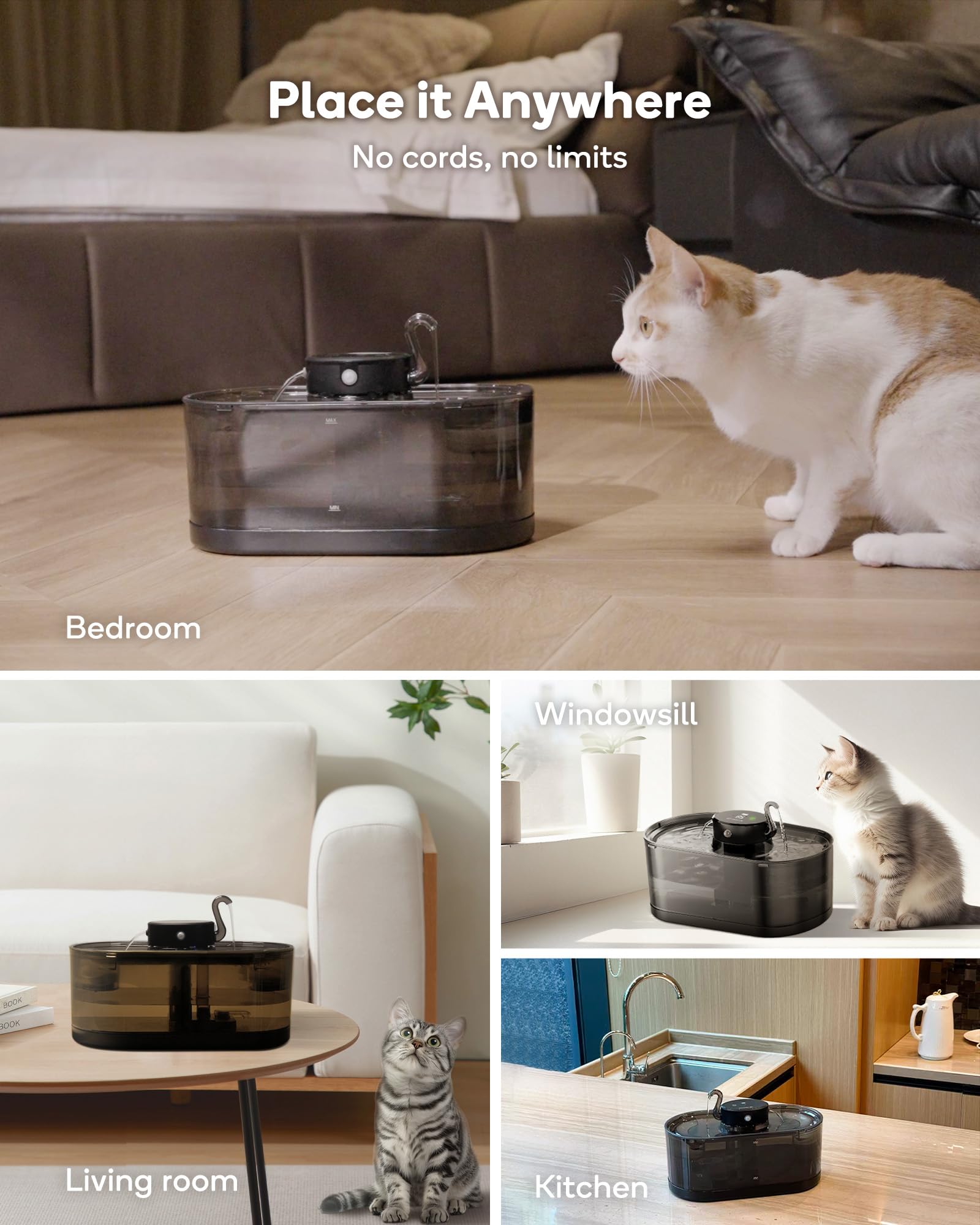 CENGCEN cordless cat fountain top view shows compact design for small spaces