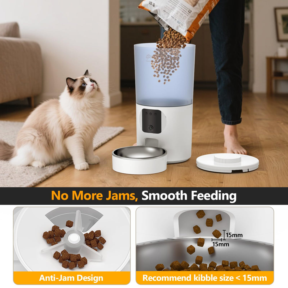 Centvicam cat feeder anti-jam dispenser maintains consistent portions.