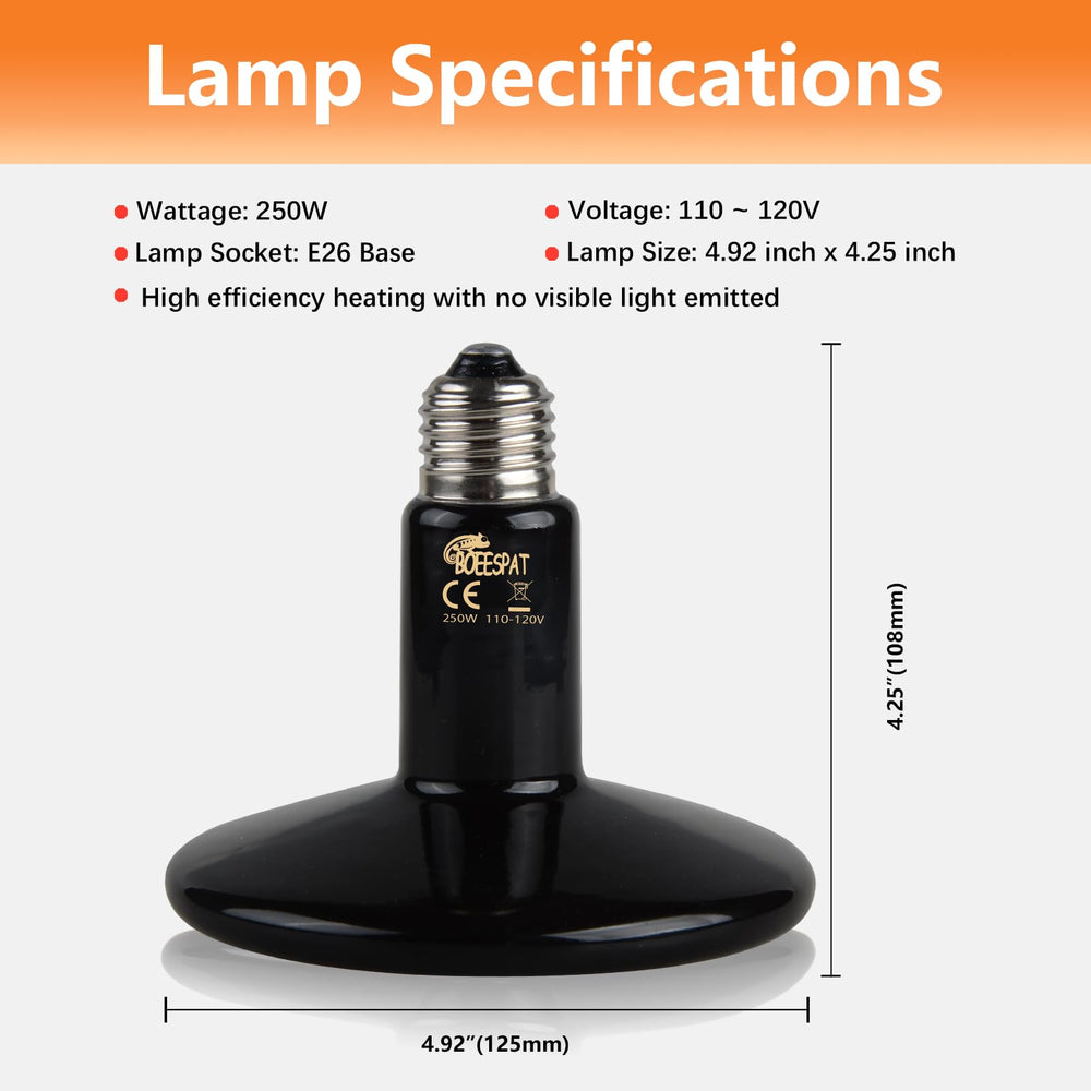 BOEESPAT ceramic heat emitter 250w packaging ready for long-lasting reptile habitats.