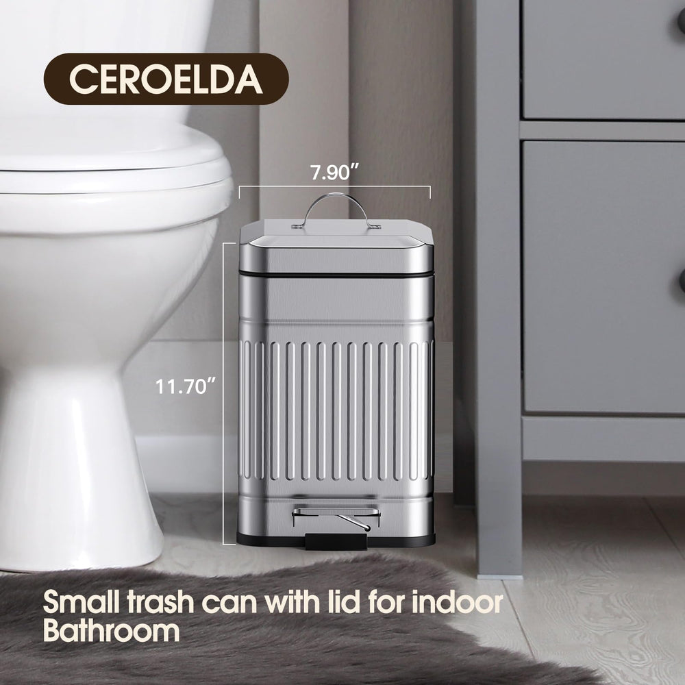 CEROELDA embossed retro metal trash bin highlights sturdy steel and farmhouse style.