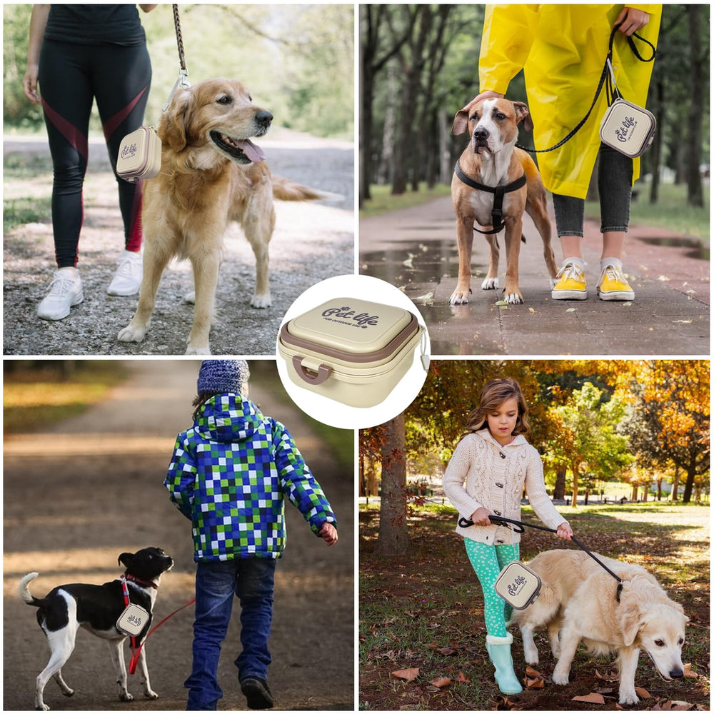 Cermug collapsible dog bowl food compartment keeps meals organized.