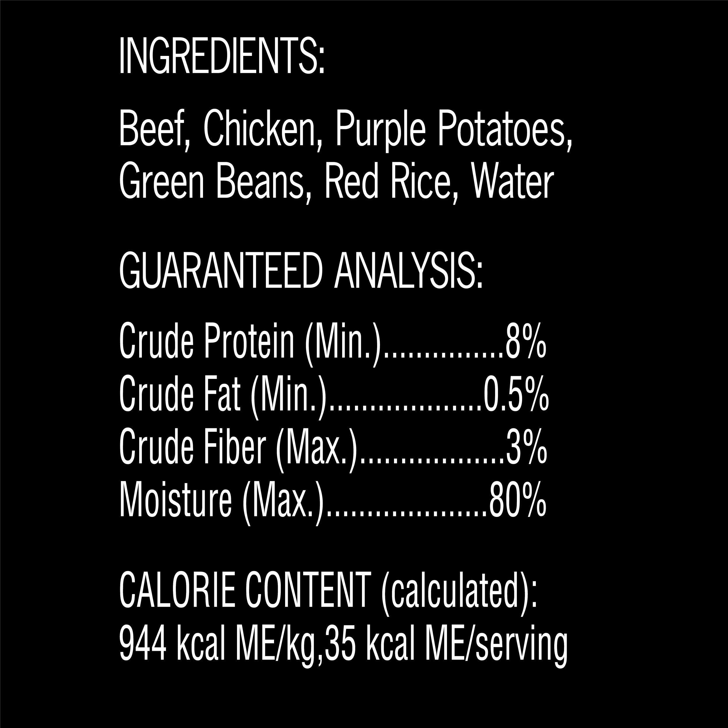 CESAR Simply Crafted ingredients include beef, chicken, purple potatoes.