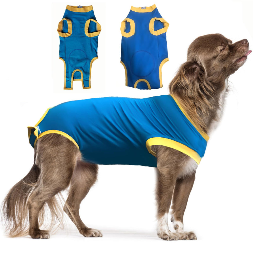 Ceseonce surgical recovery suit for dogs with incision protection and secure fit.