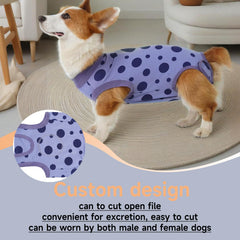 Ceseonce dog surgery suit pee-hole closeup shows convenient bathroom access during recovery