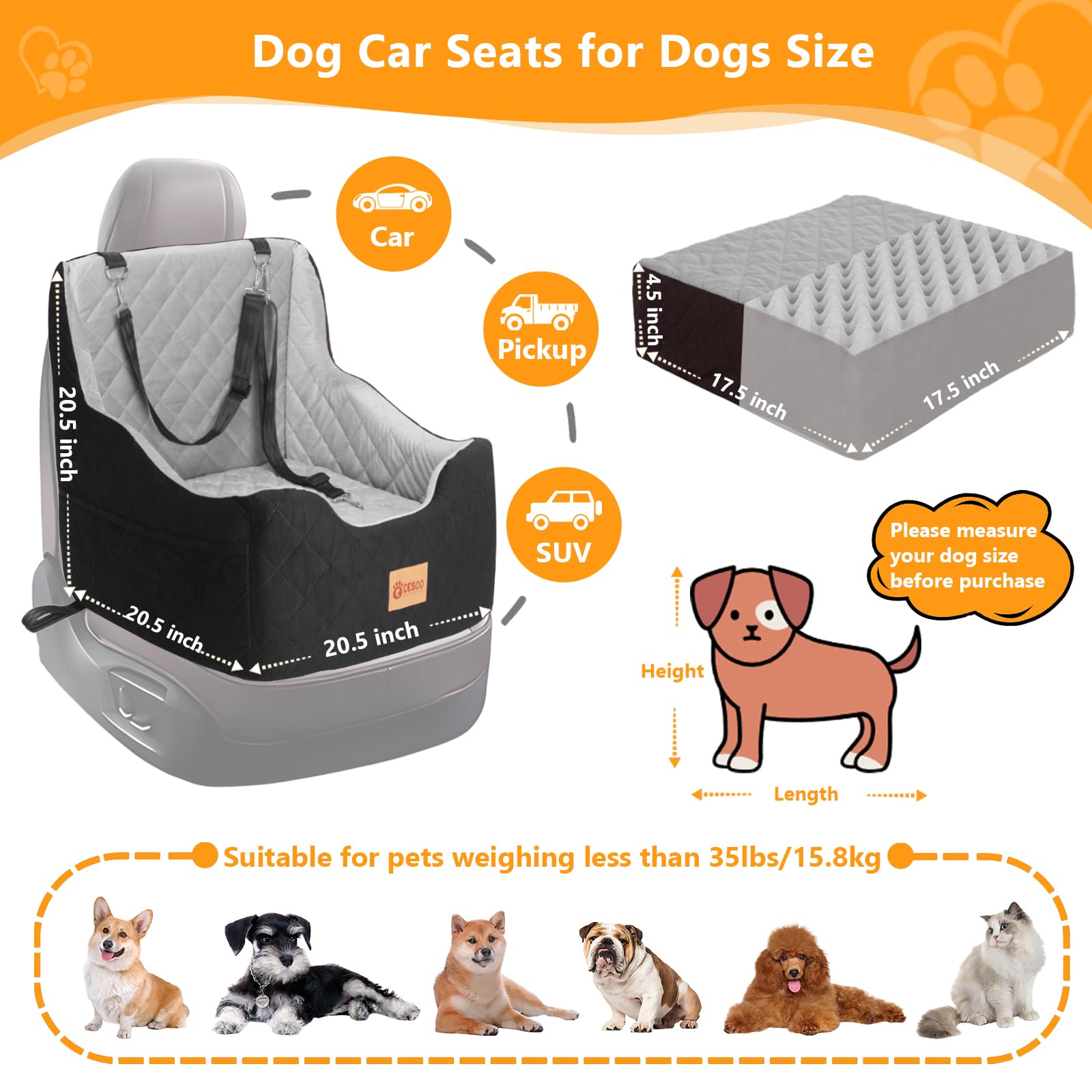 CESOO memory foam cushion detail provides pet comfort on longer trips.