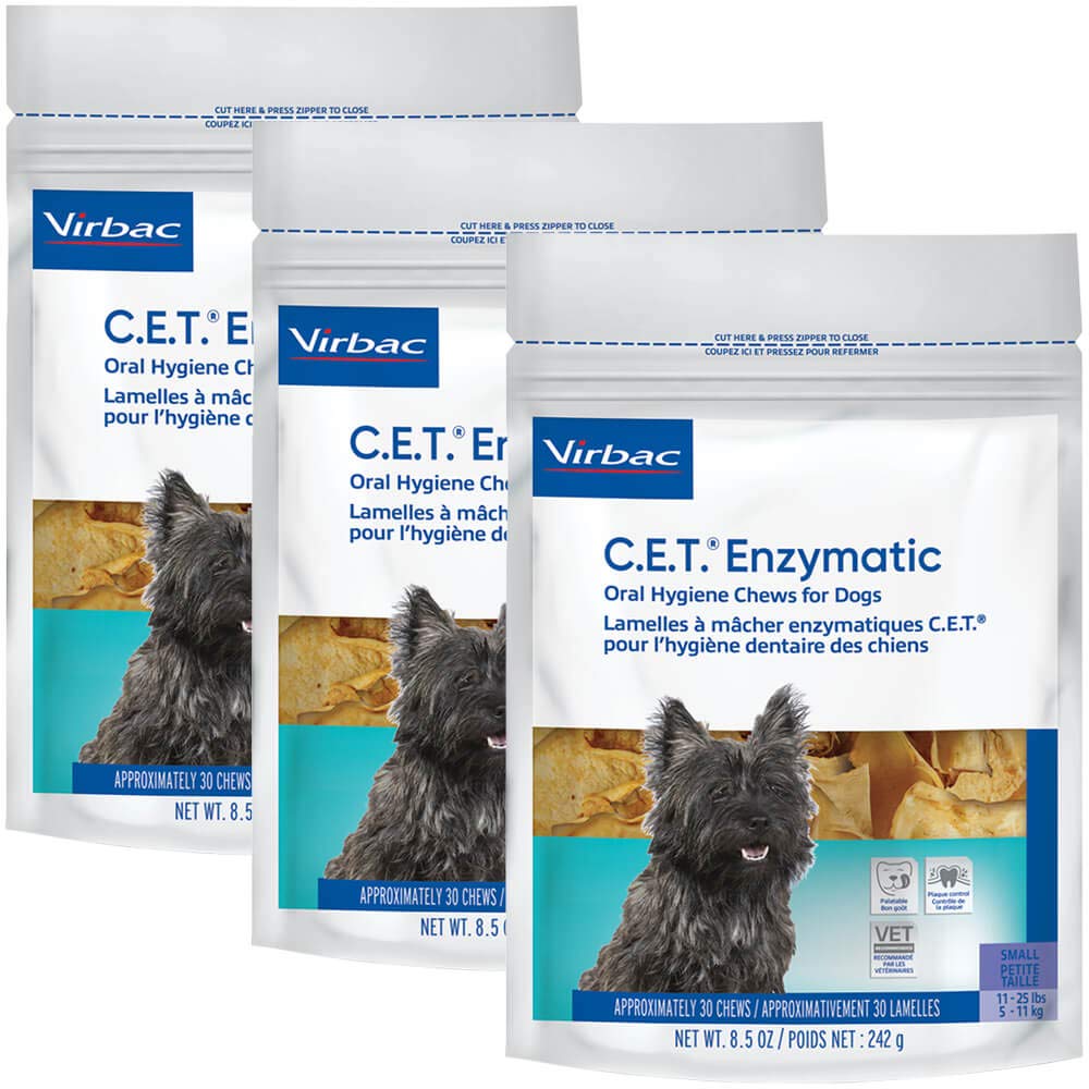 C.E.T. Enzymatic Oral Hygiene Chew pack shot for dogs 11-25 lbs with plaque-reducing action