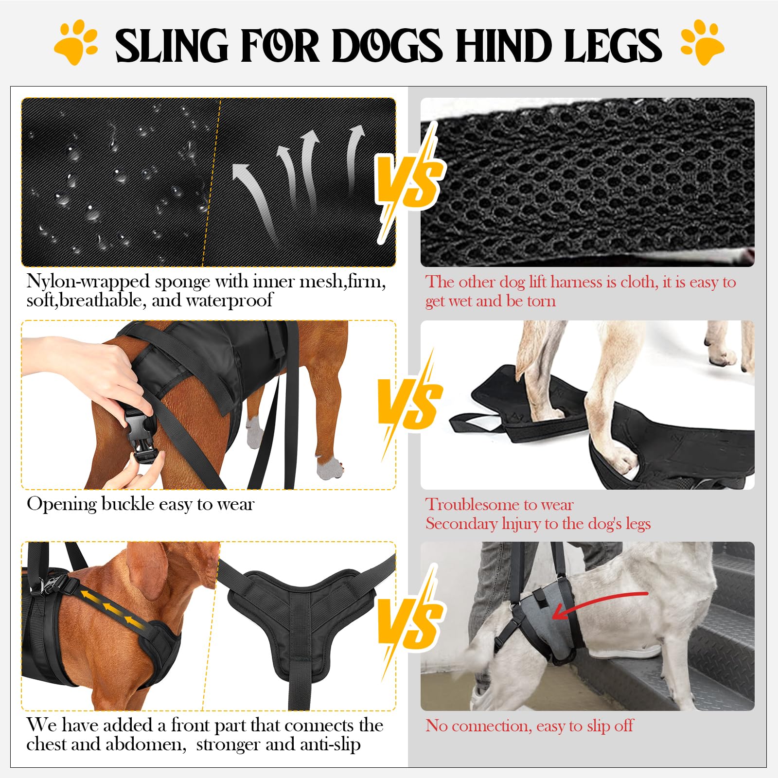ChalkLit Dog Lift Harness side-adjustment feature simplifies wearing and secure fit.