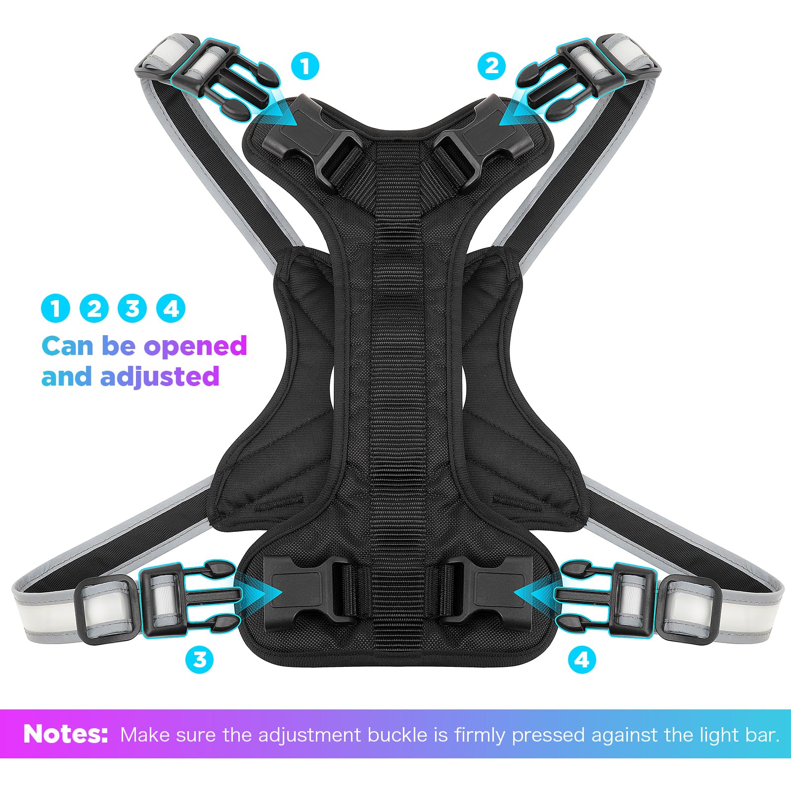 ChalkLit waterproof harness design with sturdy handle and D-buckle for control.