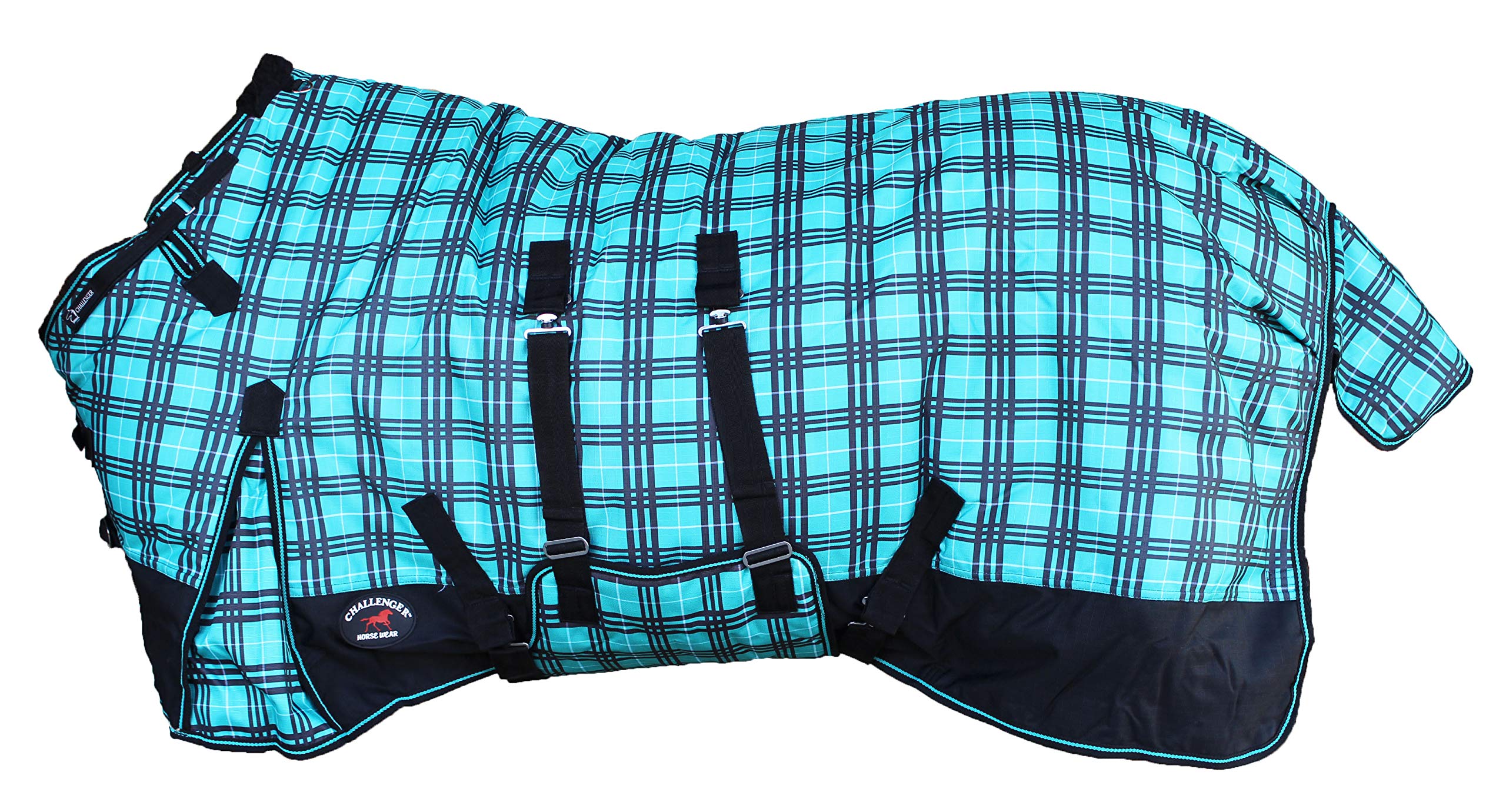 Challenger elastic belly and leg straps keep blanket secure without restricting movement.