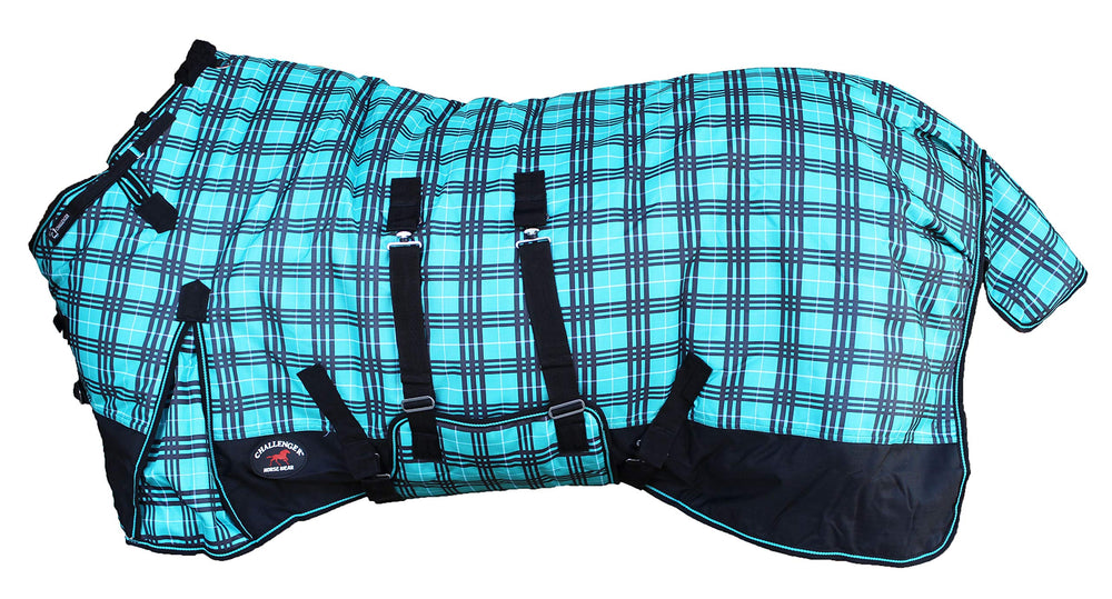 Challenger elastic belly and leg straps keep blanket secure without restricting movement.