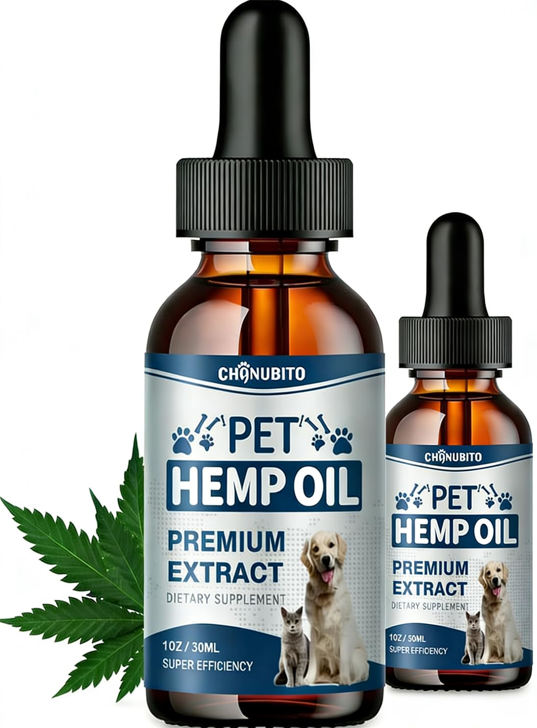 CHANUBITO hemp oil drops bottle — promotes daily pet wellness with organic hemp