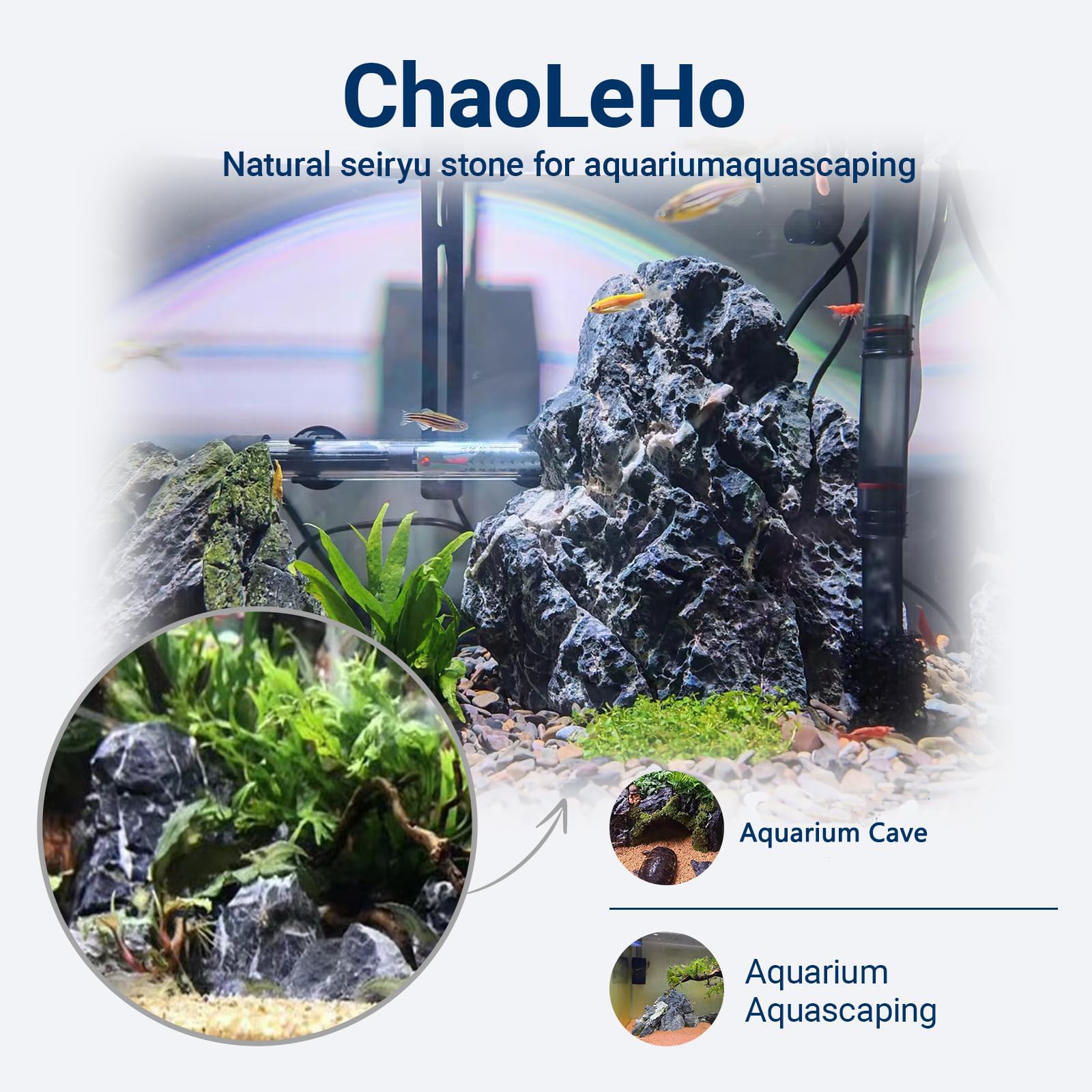 ChaoLeHo Seiryu stone aquarium decor layout highlighting layered natural scenery