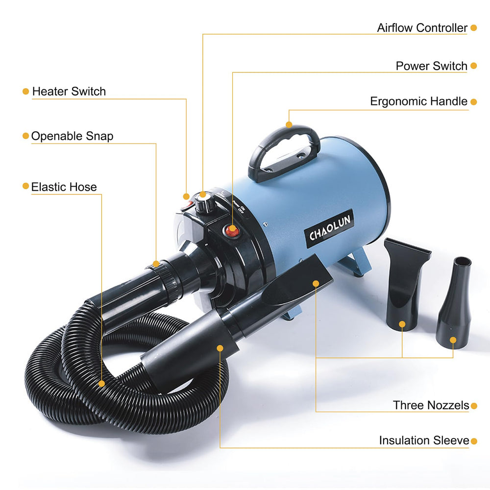 CHAOLUN dog dryer hose extended shows flexible reach for comfortable pet grooming.