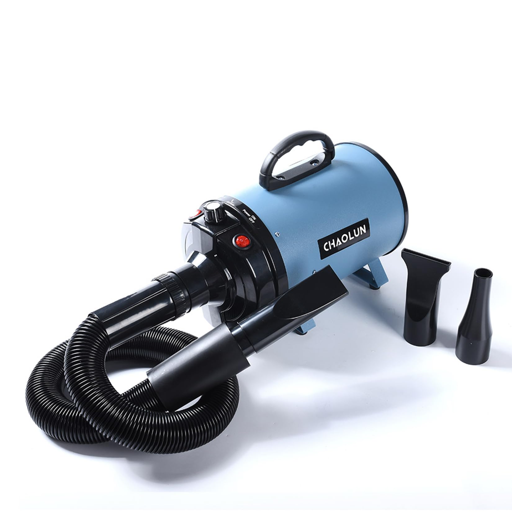CHAOLUN dog dryer nozzle set demonstrates adjustable airflow and precise drying with multiple attachments.