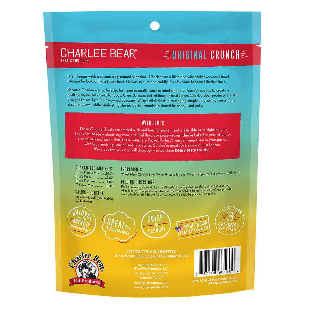 Charlee Bear Liver Treats bag-open view—savory aroma aids treat-time.