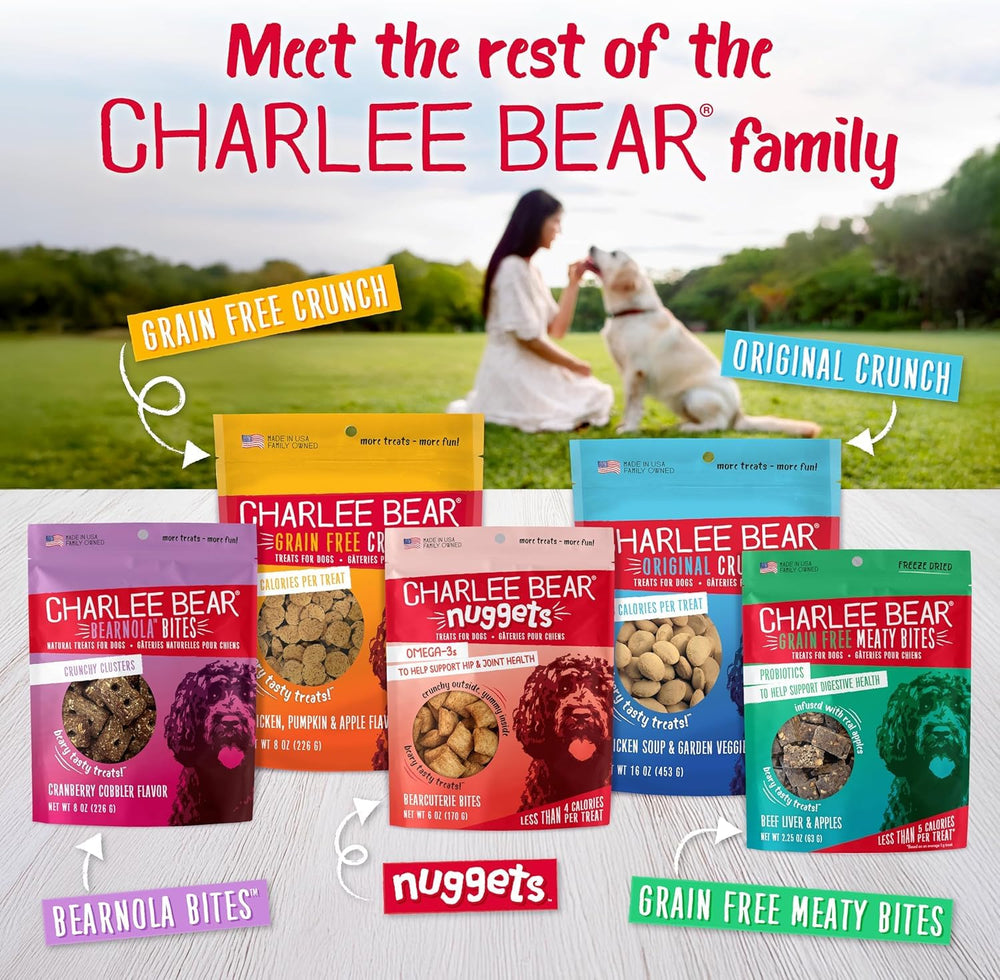 Charlee Bear Original Crunch beef liver dog treats family-owned brand support.