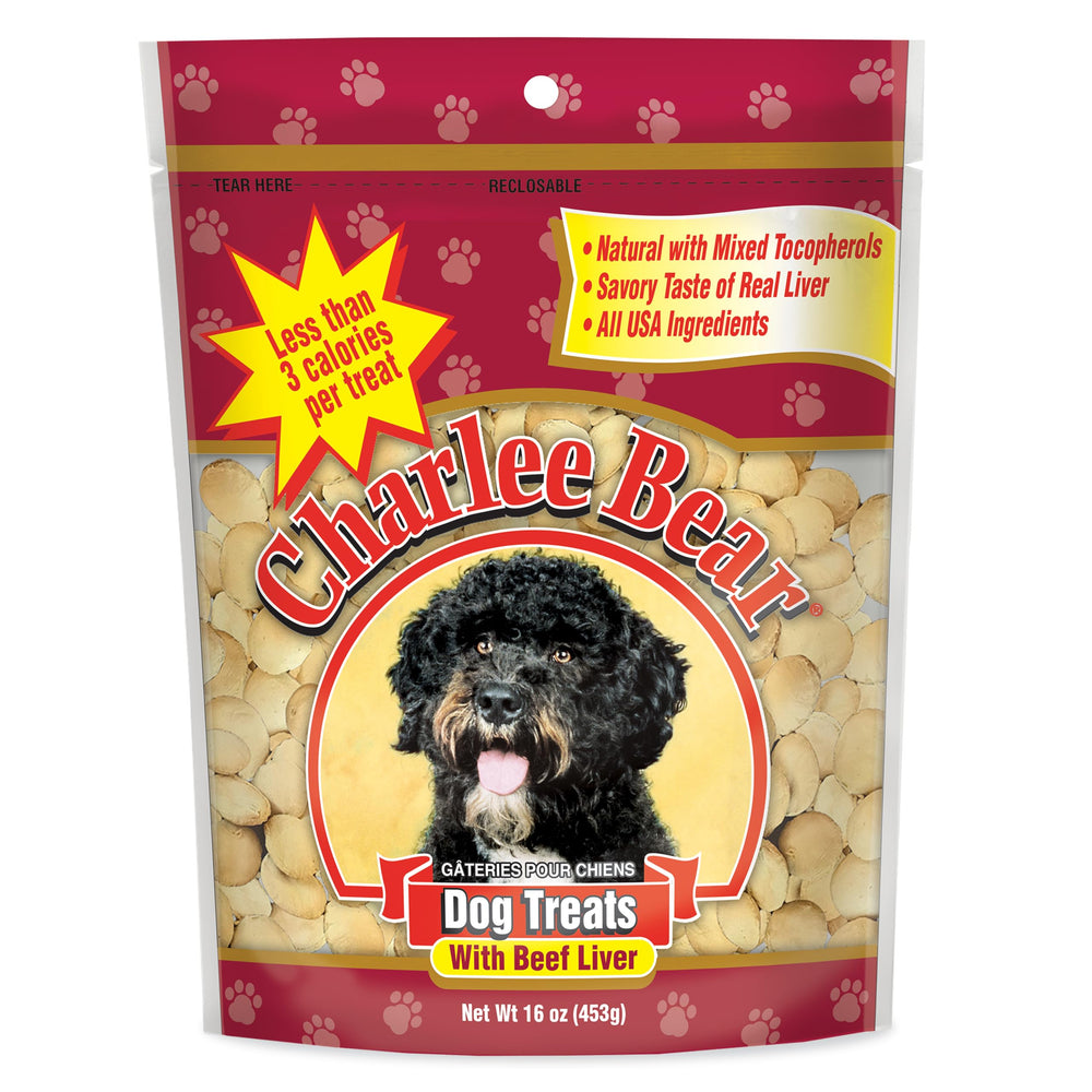 Charlee Bear Original Crunch Beef Liver treats in bag packaging for training rewards