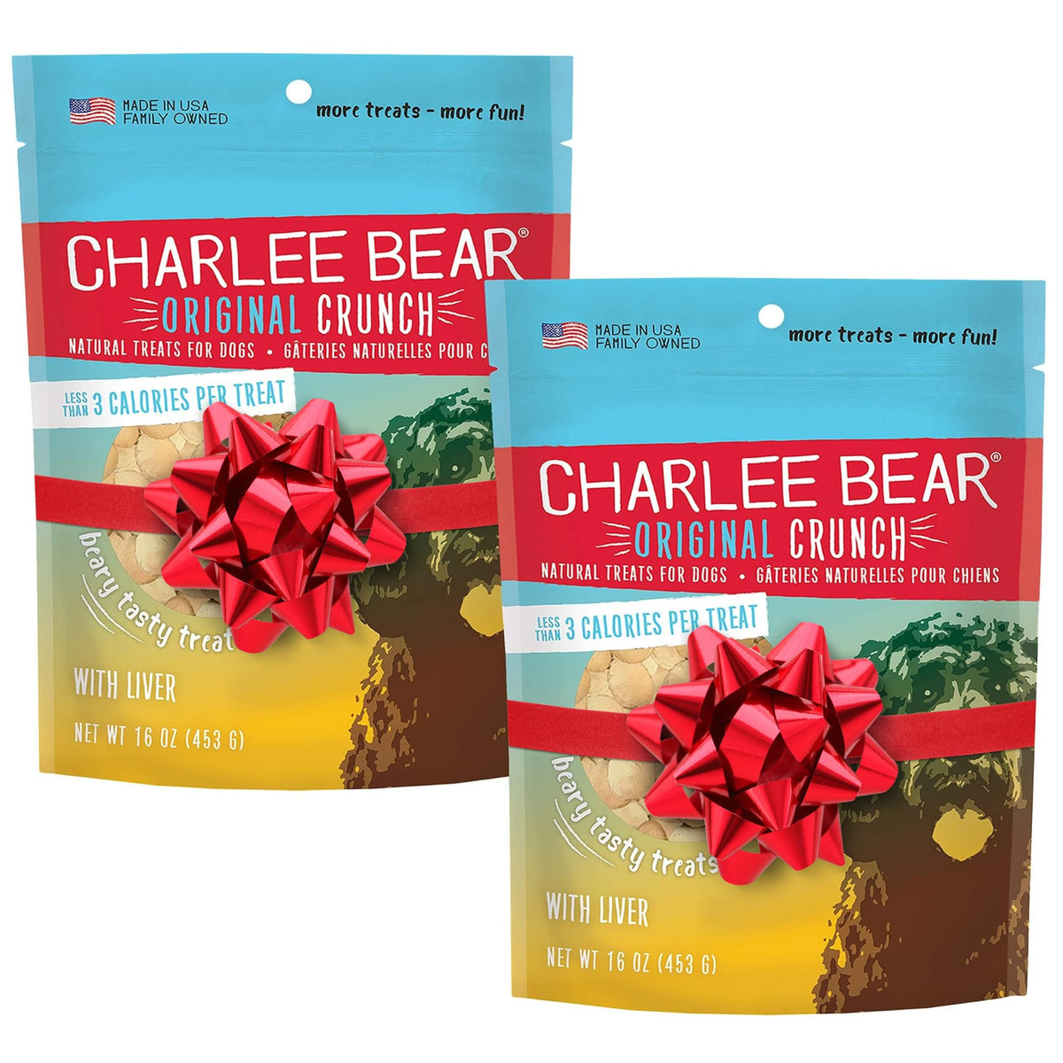 Charlee Bear Original Crunch Liver Treats packaging for quick training rewards.