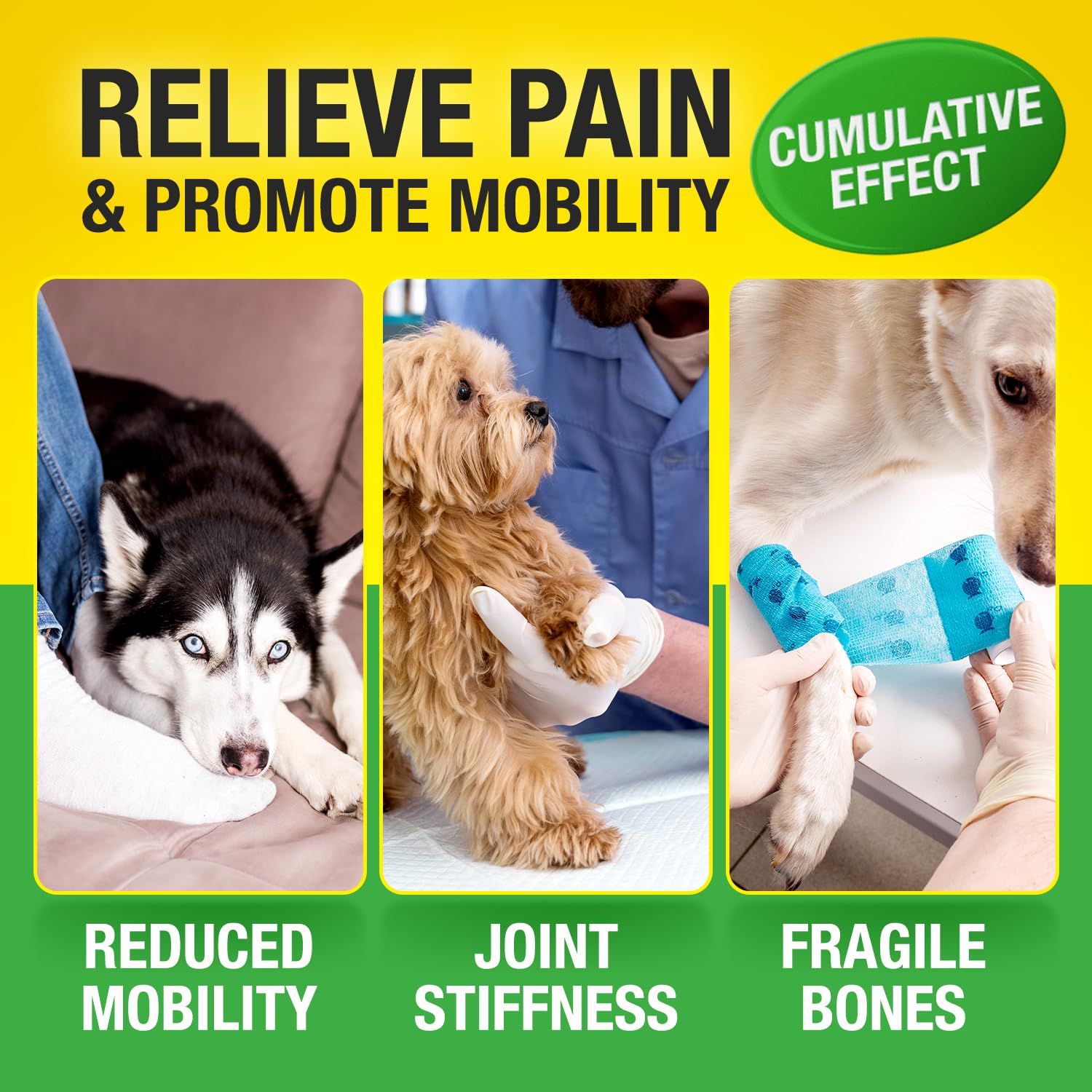 CHARLIE & BUDDY hemp hip joint chews serving suggestion illustrating daily routine.