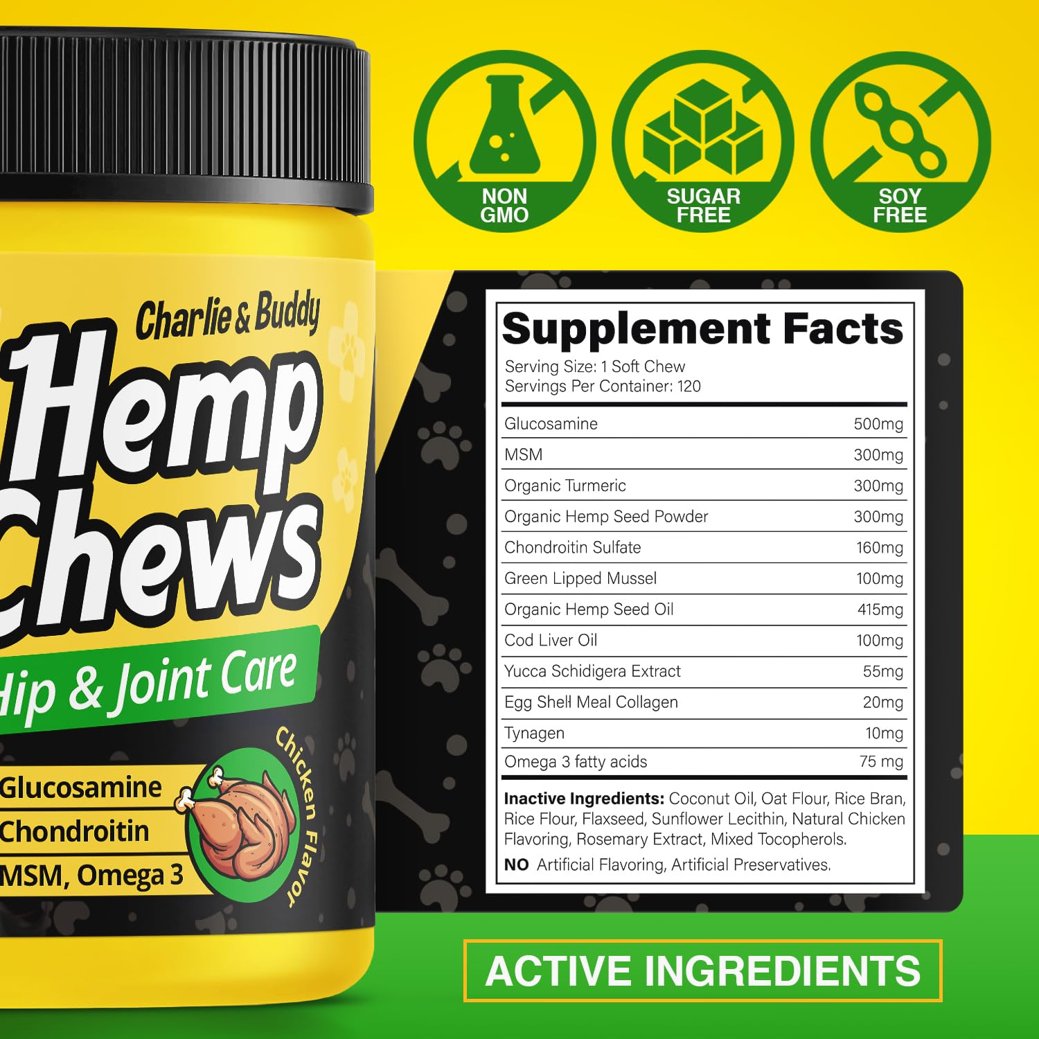 CHARLIE & BUDDY hemp hip joint chews soft texture ideal for easy chewing.