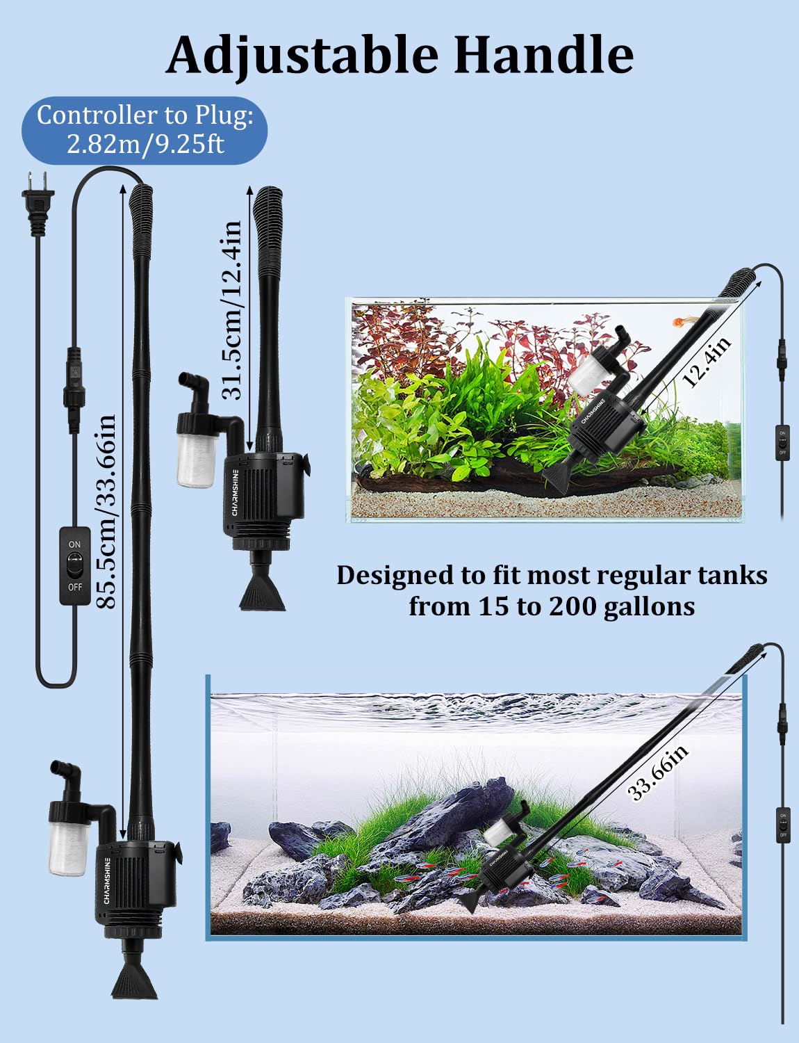 Charmshine electric aquarium gravel cleaner compact design saves space in small setups