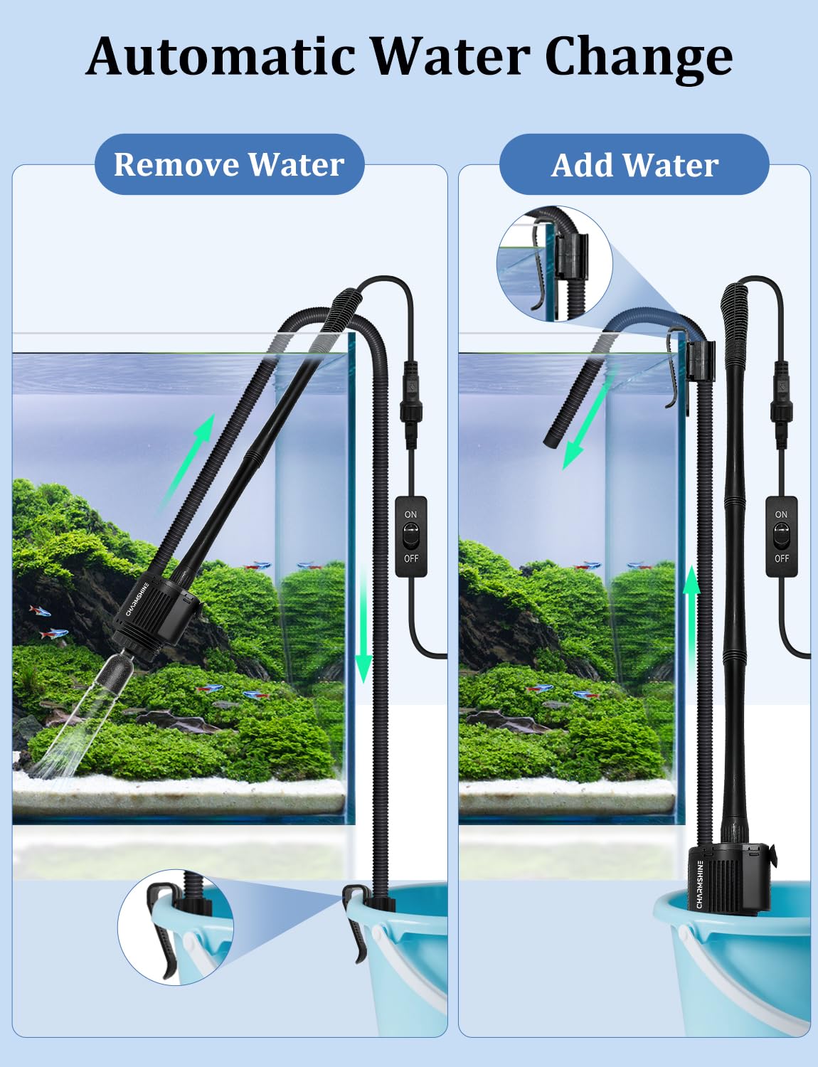 Charmshine electric aquarium gravel cleaner sponge-filter provides gentle filtration for healthy bacteria