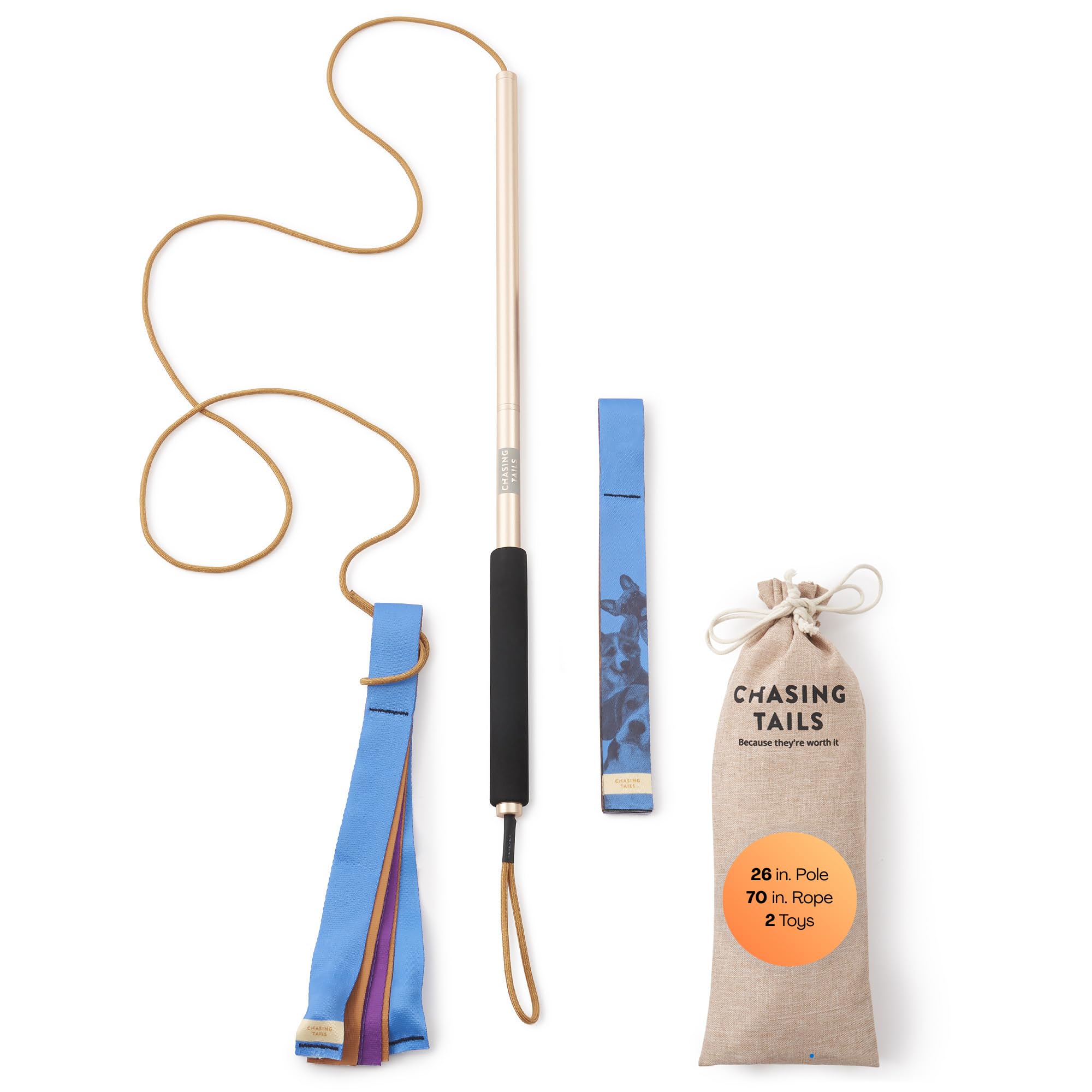 Chasing Tails Flirt Pole 26inch shows a sturdy 26-inch pole for durable small-dog play.