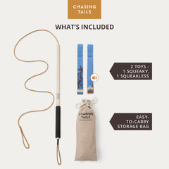 Chasing Tails Flirt Pole Durable Aluminum highlights heavy-duty, corrosion-resistant components for lasting use.