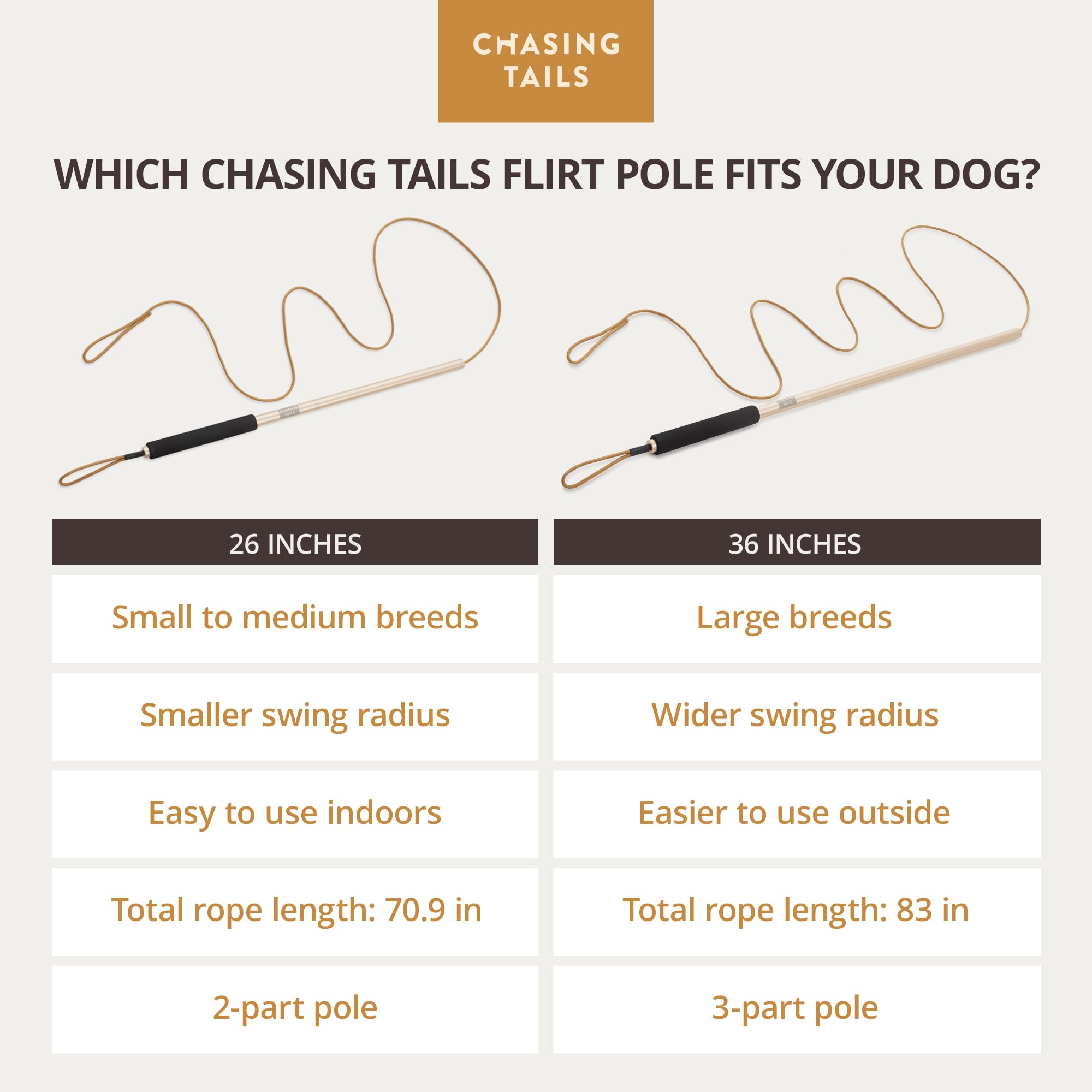 Chasing Tails Flirt Pole Small Medium Dogs Use suits corgis and spaniels for active play.