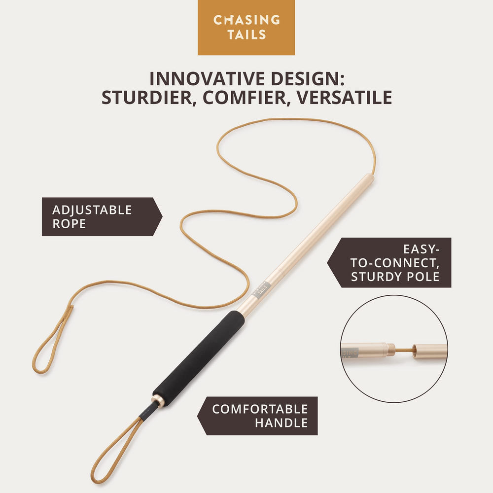 Chasing Tails Flirt Pole Two-Toys offers two lure options for varied play.