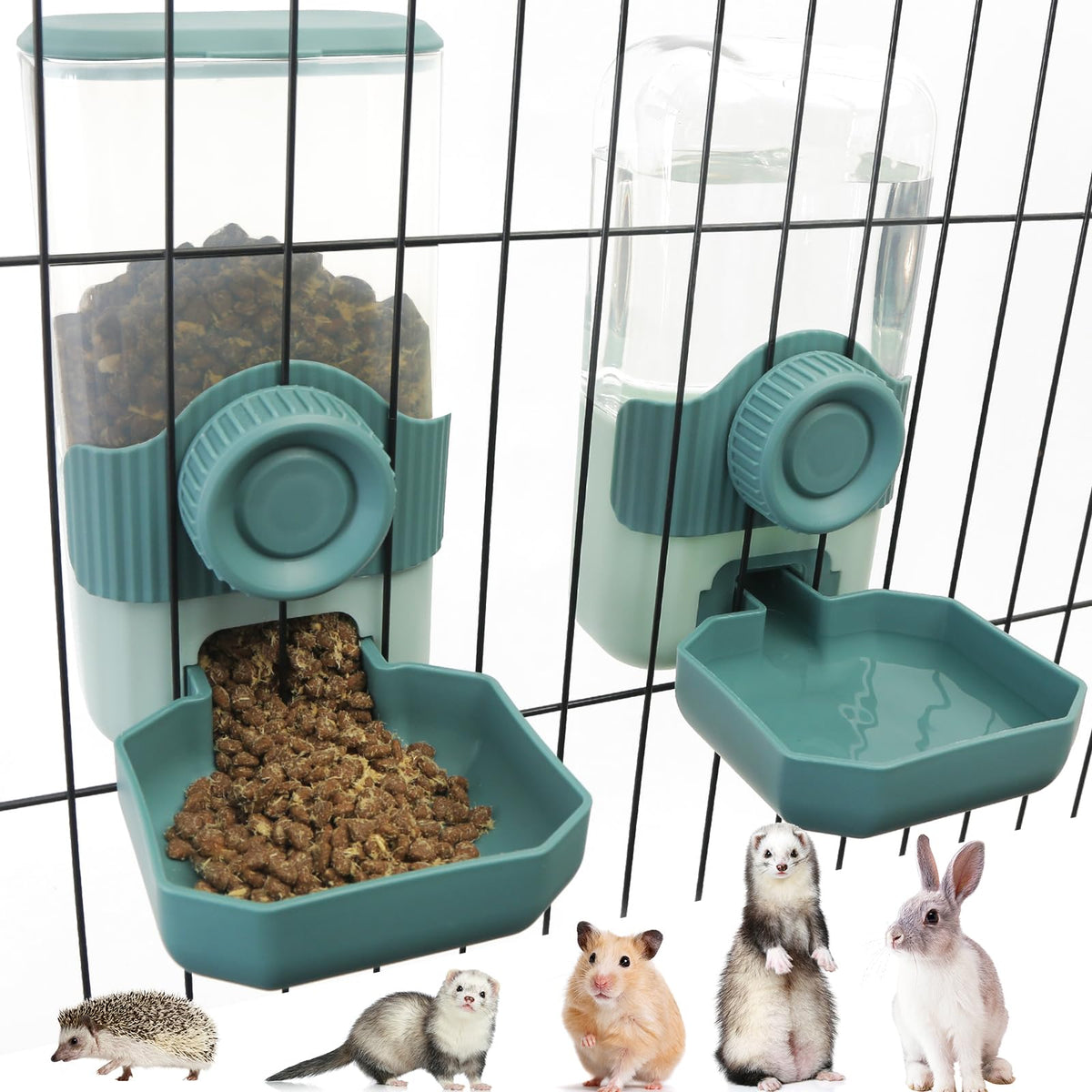 Chebet gravity feeder blue outside cage shows leak-free gravity design for consistent meals.