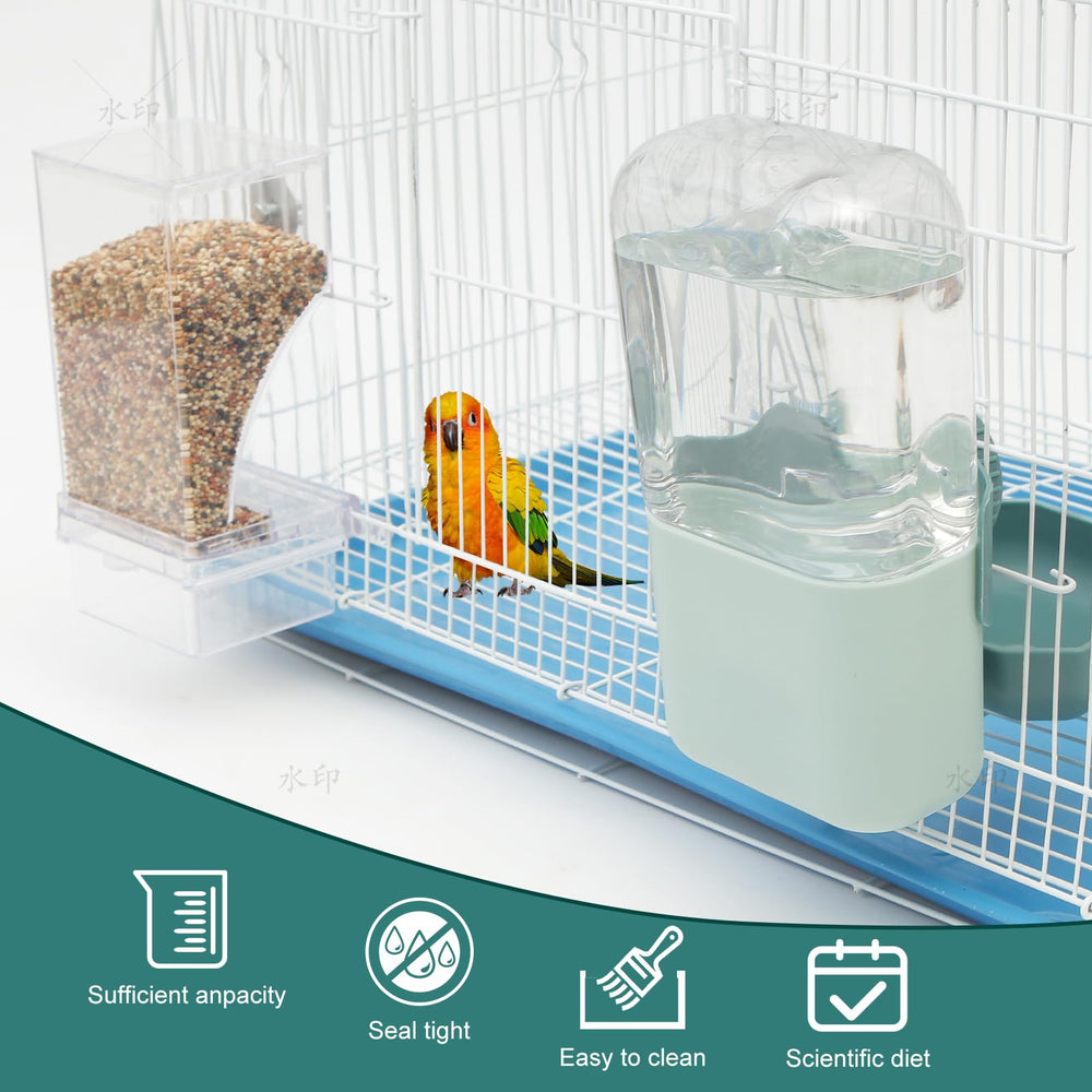 Chebet No Mess Water Dispenser in action shows continuous water flow for birds.