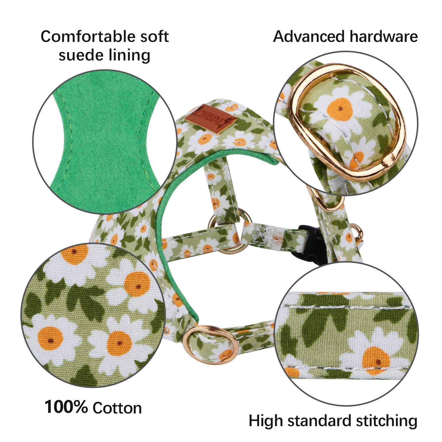 Chede No Pull floral leash with 360° rotating clasp prevents tangles.