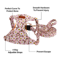 Chede No Pull floral pattern harness soft-material close-up for breathable comfort.