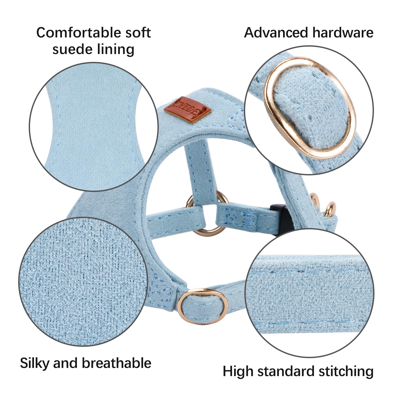 Chede harness with collar and leash blue set for outdoor walks