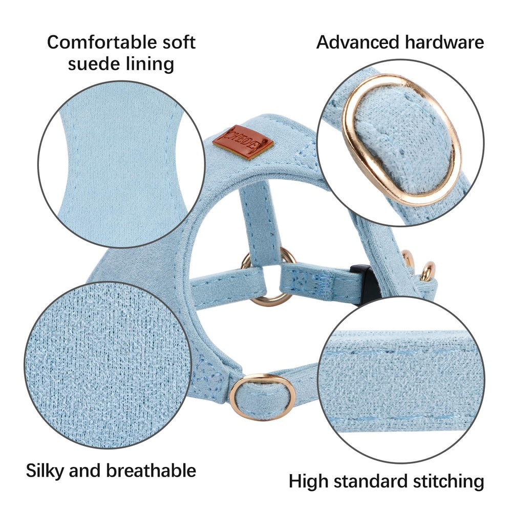 Chede harness with collar and leash blue set for outdoor walks