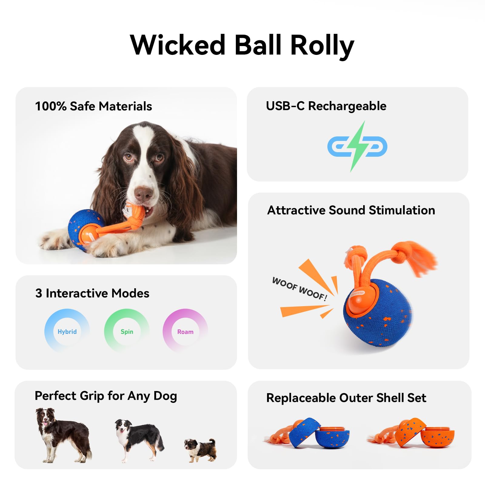Cheerble Wicked Ball Rolly rope durability supports safe tug-and-chase play.