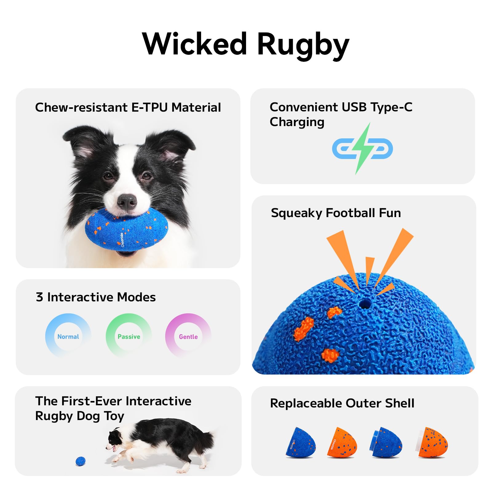 Cheerble Wicked Rugby toy in action during fetch for engaging interactive play