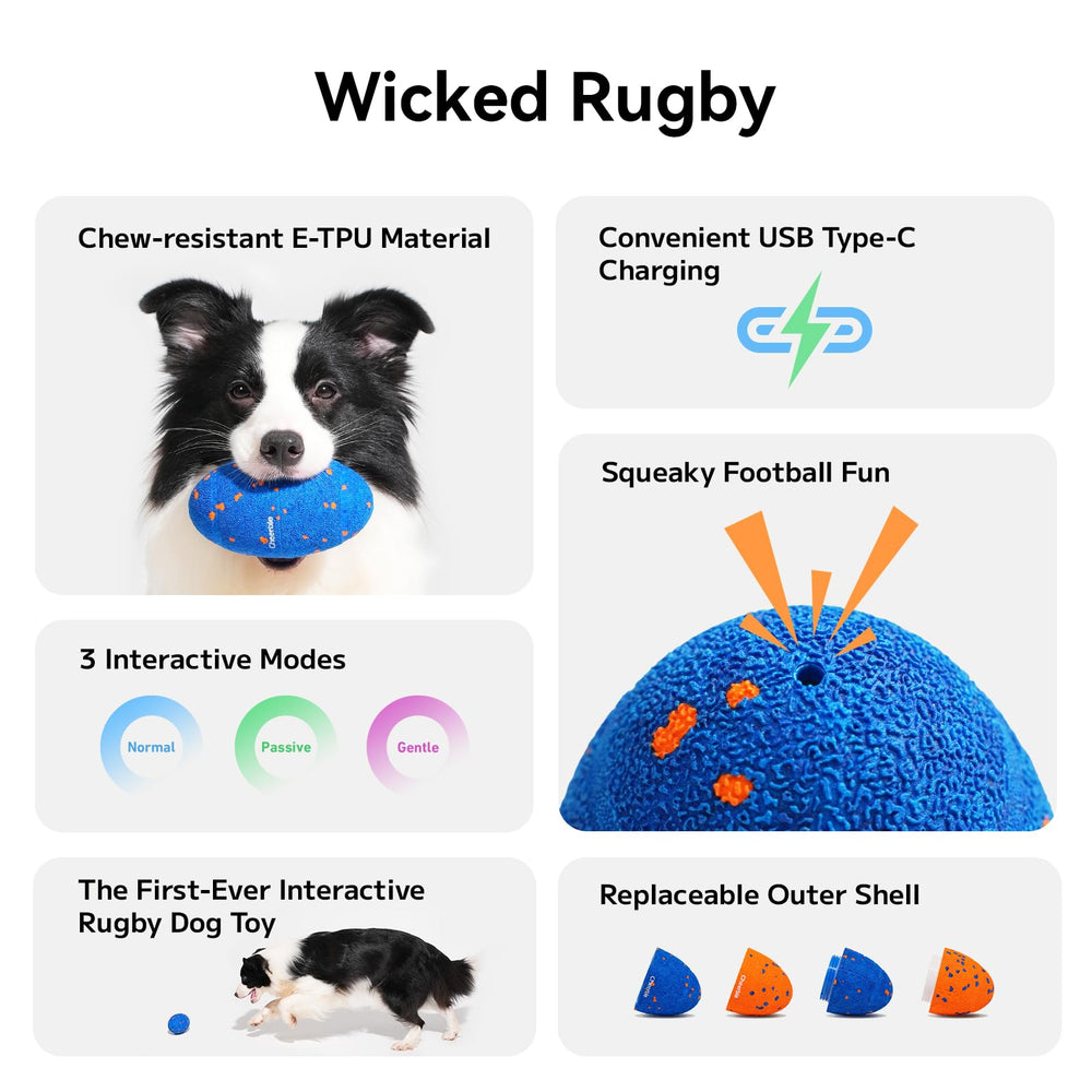 Cheerble Wicked Rugby toy in action during fetch for engaging interactive play